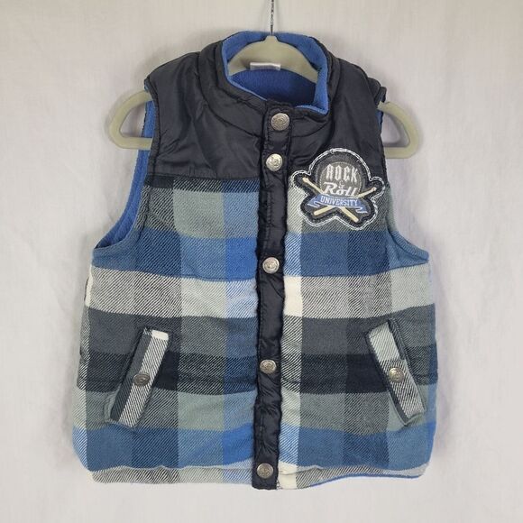 Plaid‎ Snap-Front Puffer Vest - Picture 1 of 7